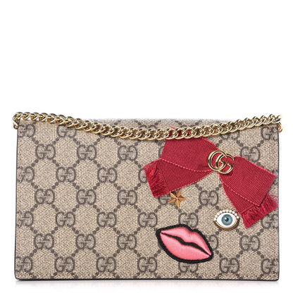 Gucci GG Supreme Monogram Face Embroidered Chain Wallet Pink 1 of 9