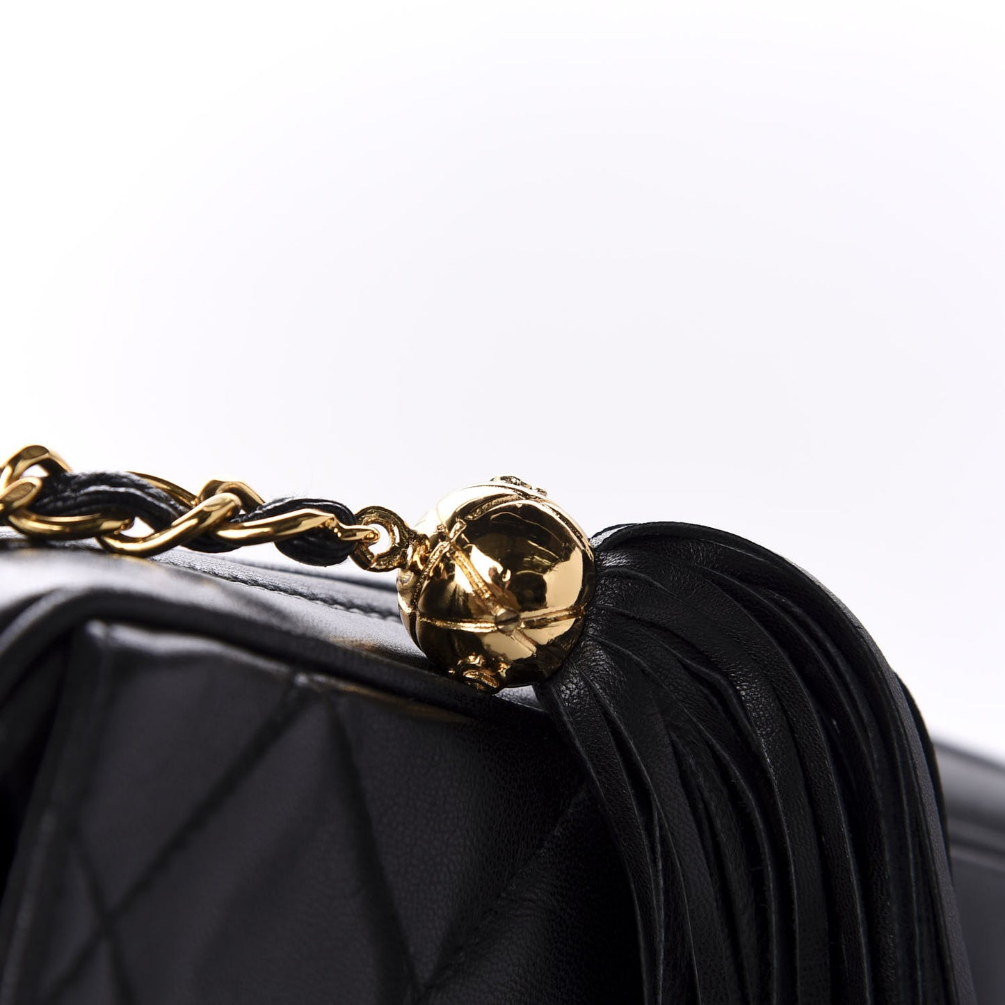 Lambskin Quilted CC Tassel Camera Case Black