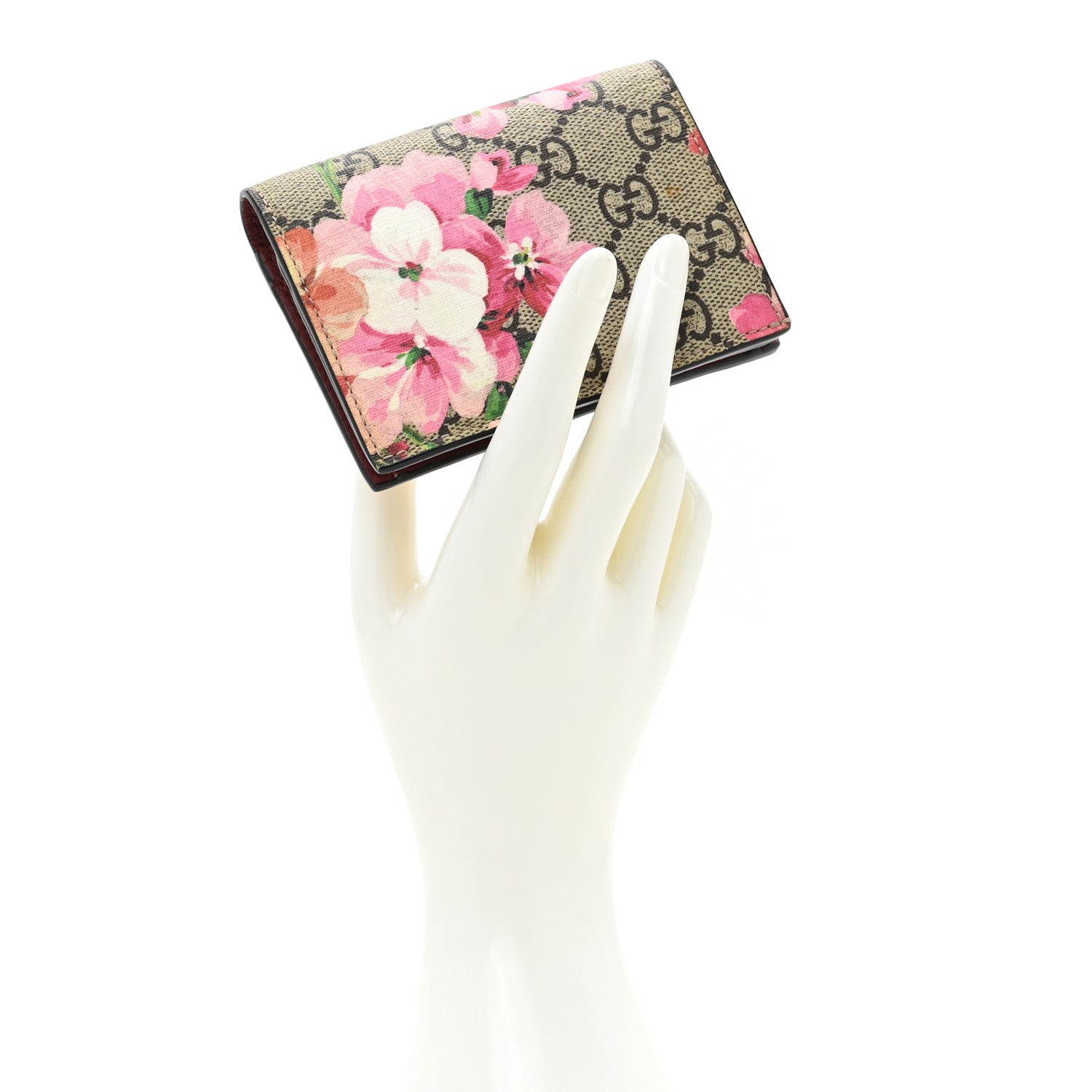 Gucci GG Supreme Monogram Blooms Card Case Wallet Beige Multicolor Dry Rose 2 of 11