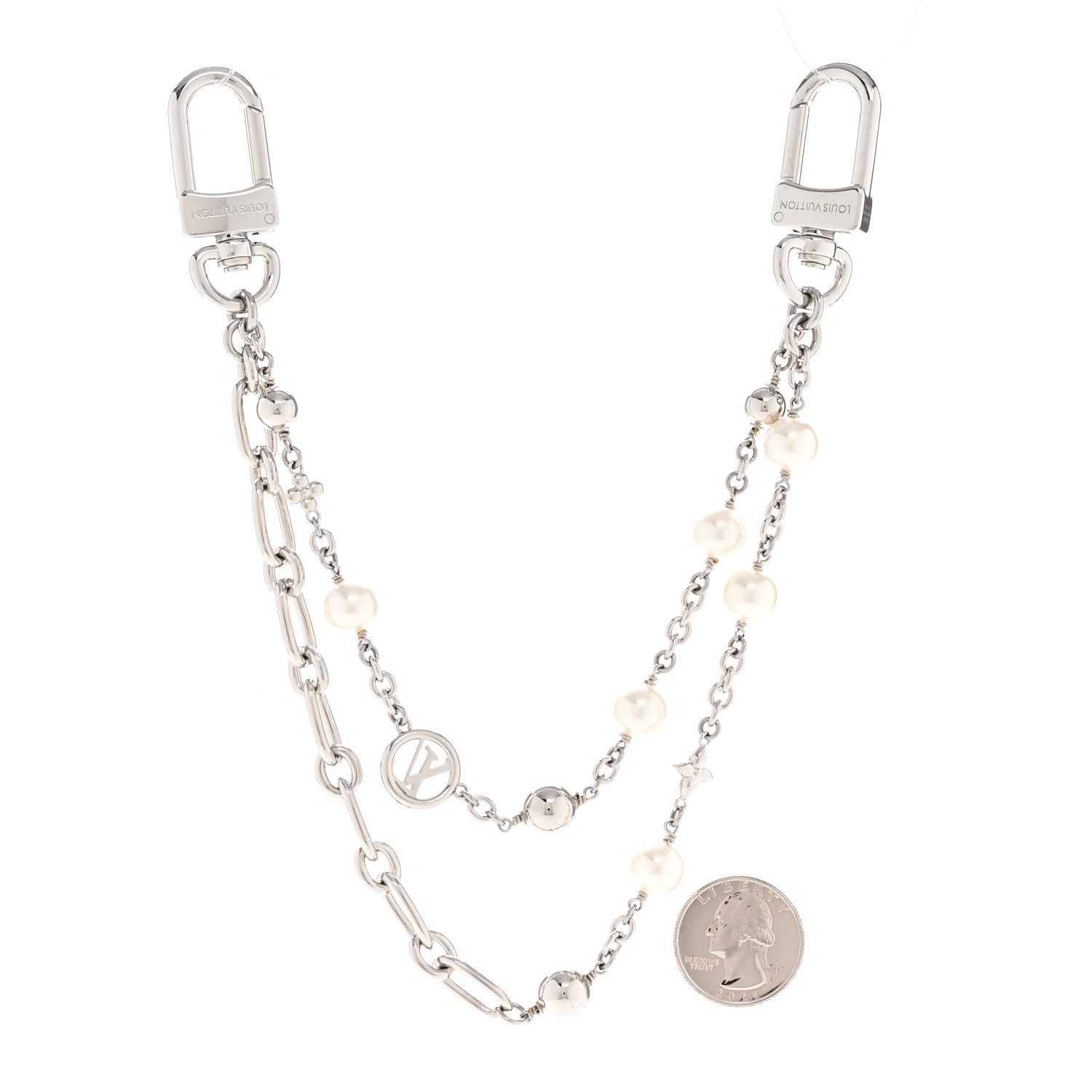 Louis Vuitton Metal Pearl Chain Midnight Bag Charm Silver 2 of 5