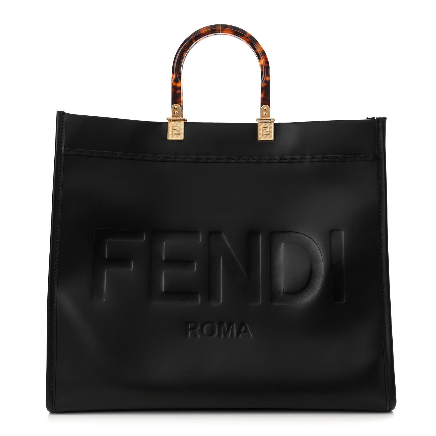Fendi Vitello King Plexiglass Large Fendi Sunshine Shopper Tote Black 1 of 11