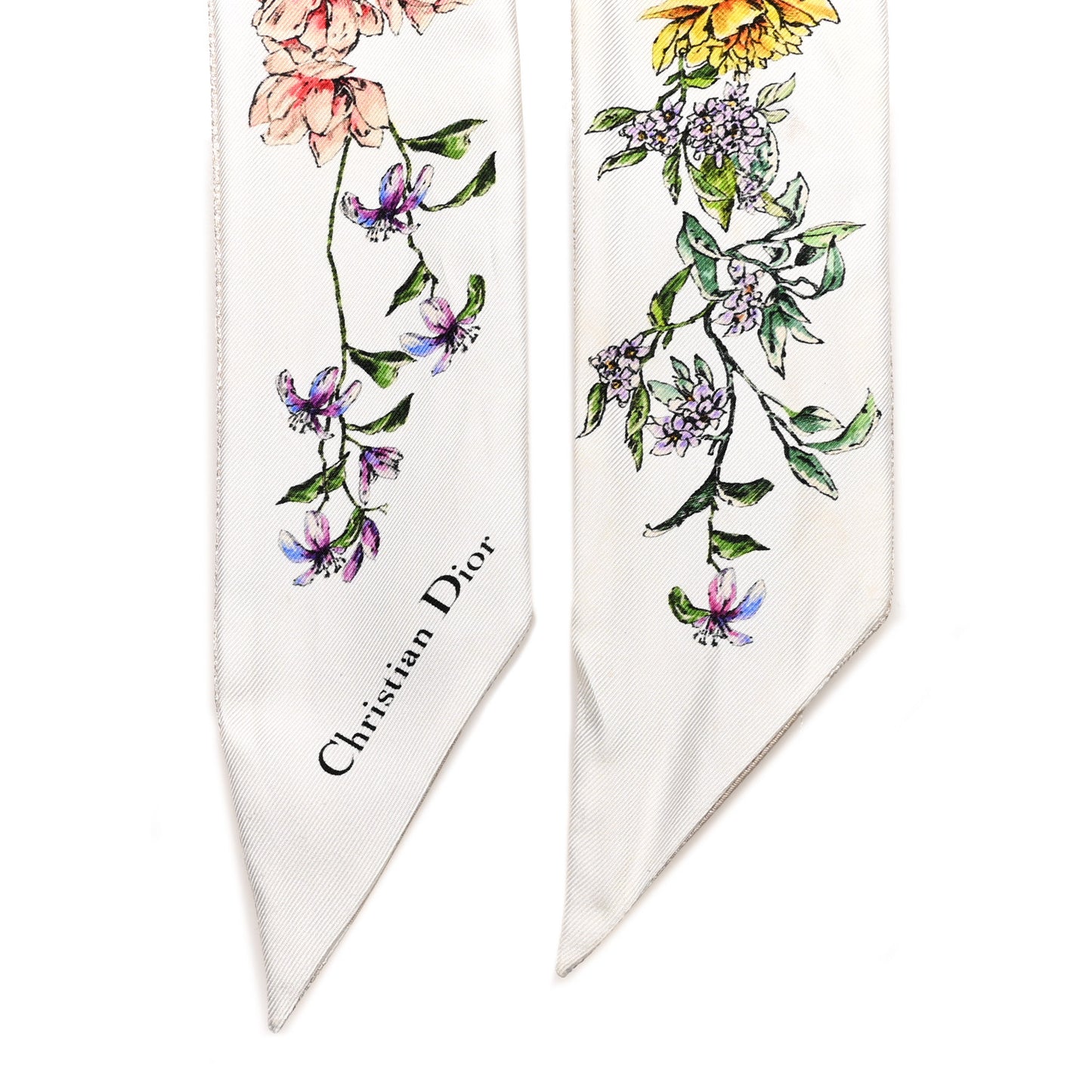 Silk Twill D-Floral Mitzah Scarf White Multicolor