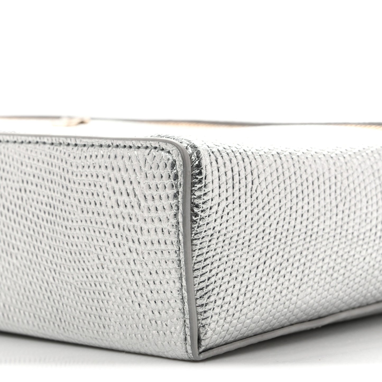 Lizard Embossed Top Handle Slim Vanity With Chain Silver