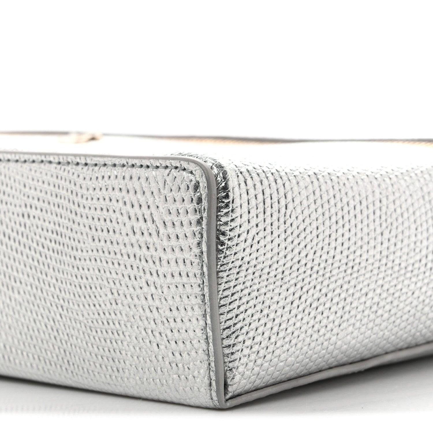 Chanel Lizard Embossed Top Handle Slim Vanity With Chain Silver 10 of 14