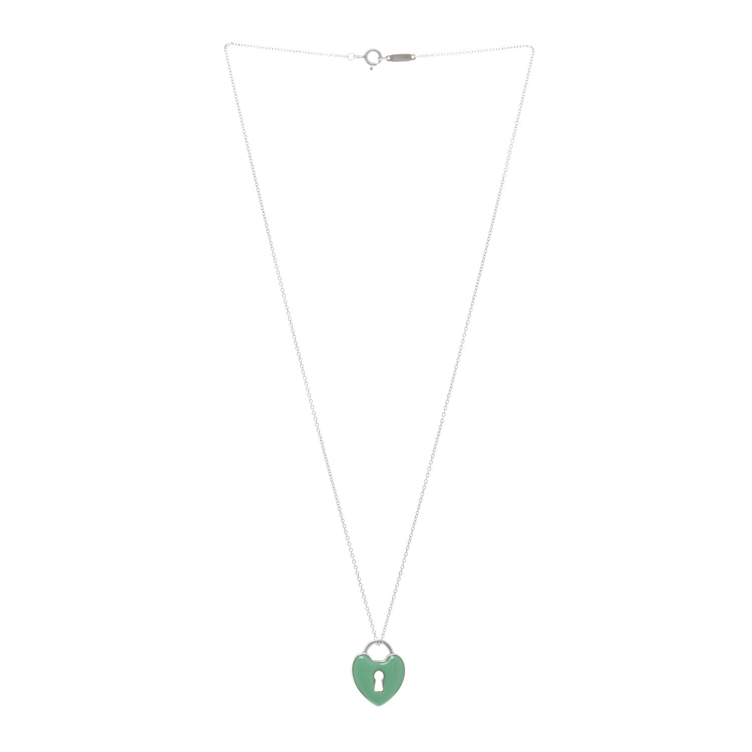 Tiffany Sterling Silver Enamel Heart Lock Pendant Necklace Blue 3 of 4
