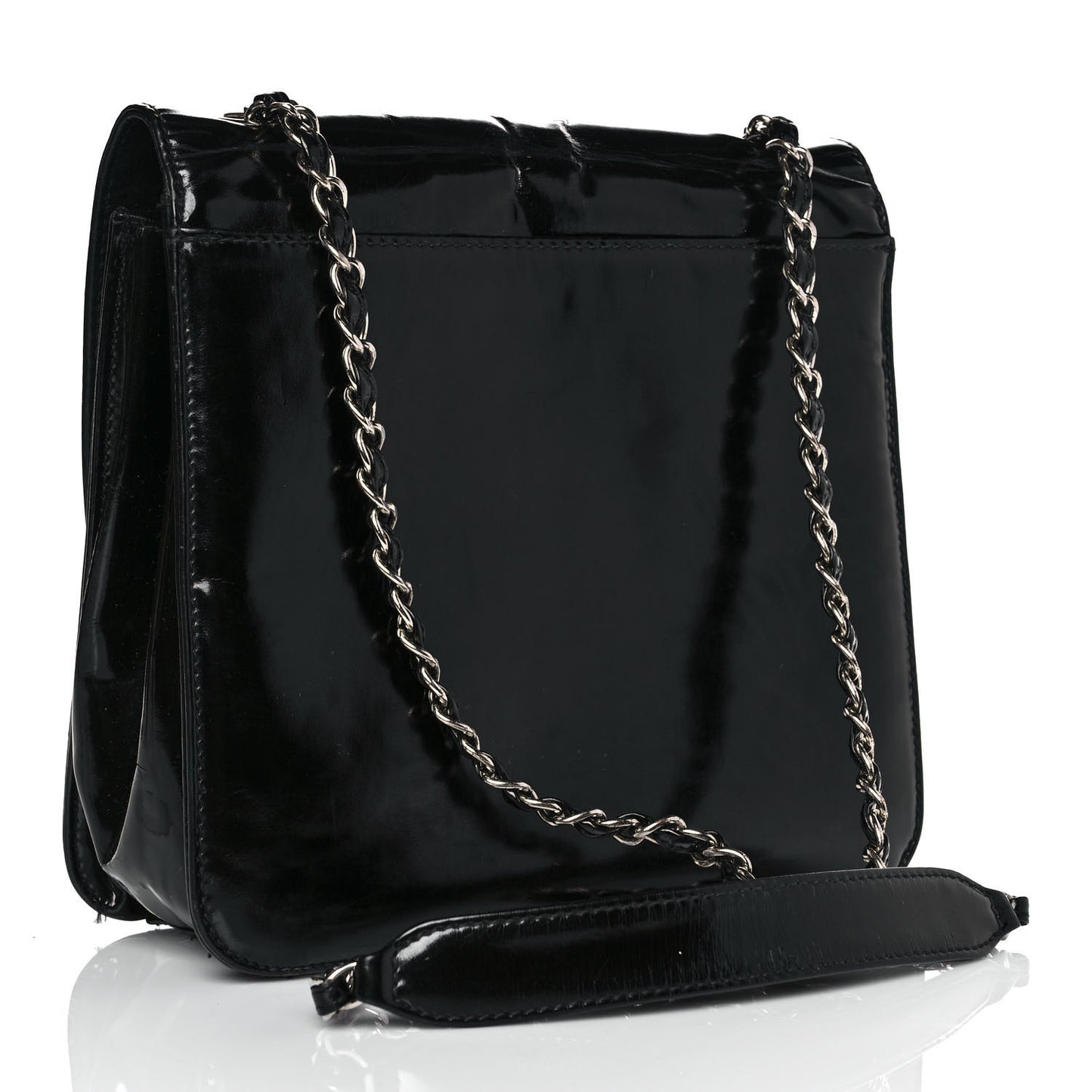 Glazed Calfskin Single Flap Black