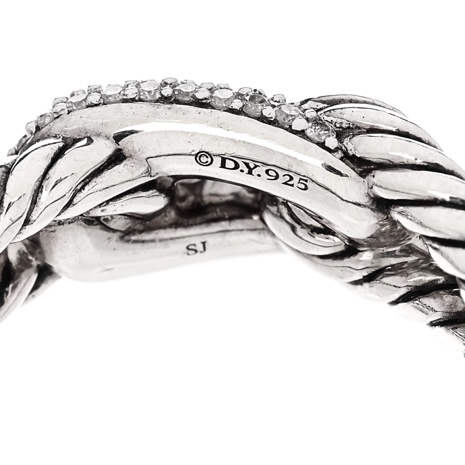 David Yurman Sterling Silver Diamond Pave Petite Single Loop Labyrinth Ring 52 6 4 of 5