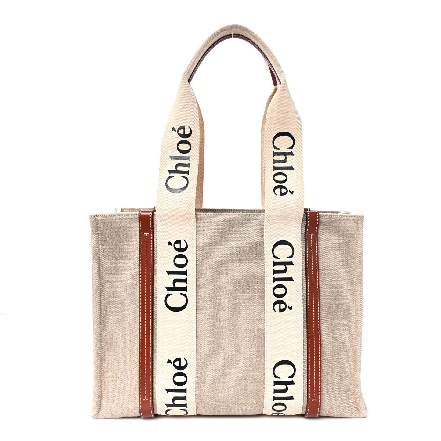 Cotton Calfskin Medium Woody Ribbon Tote White Brown