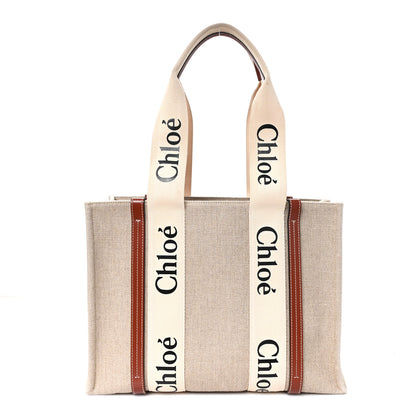 Chloe Cotton Calfskin Medium Woody Ribbon Tote White Brown 1 of 12