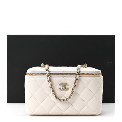 Chanel Caviar Quilted Crystal CC Logo Vanity Case With Chain White 11 of 11