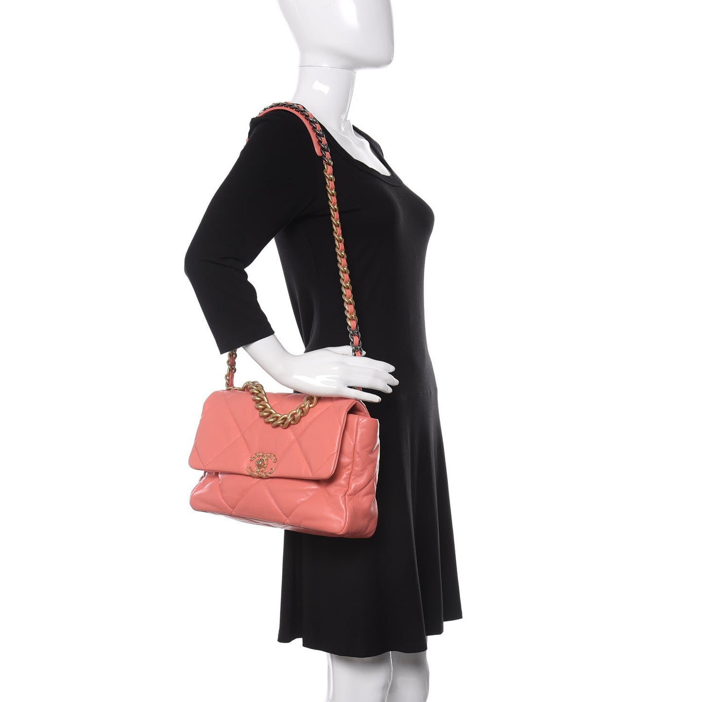 Goatskin Quilted Large Chanel 19 Flap Coral