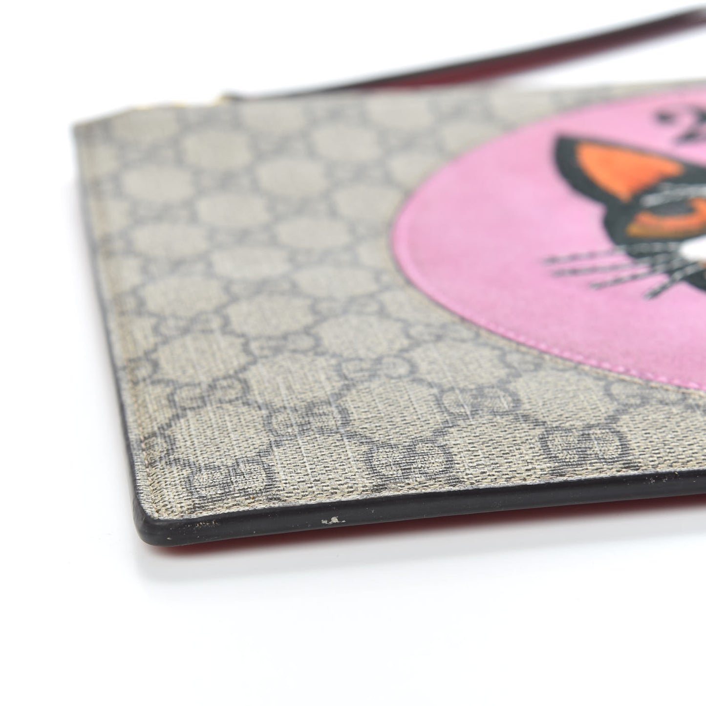 GG Supreme Monogram Bosco Patch Zip Pouch Beige Malva Hibiscus Red