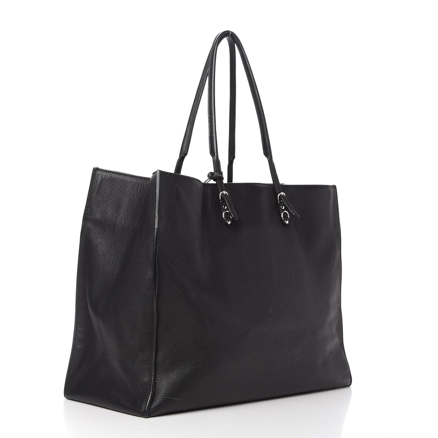 Grained Calfskin Silver Metallic Edge Hardware Papier A4 Tote Black