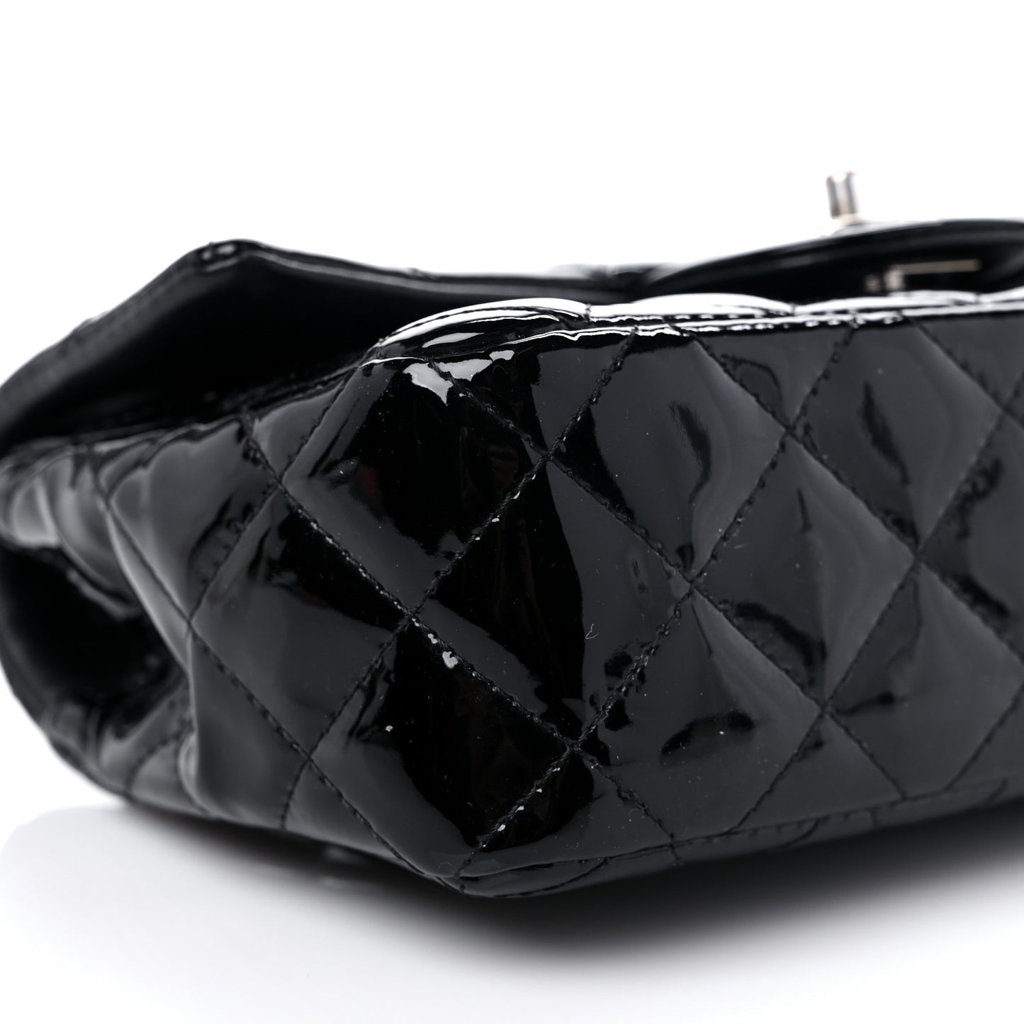 Patent Calfskin Quilted Mini Rectangular Flap Black