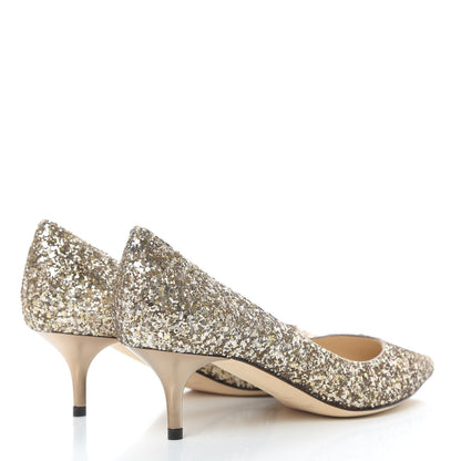 Jimmy Choo Coarse Glitter Fabric Pointy Toe Aza 40 Pumps 35.5 Antique Gold 4 of 8