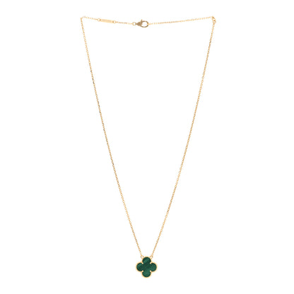Van Cleef & Arpels 18K Yellow Gold Malachite Vintage Alhambra Pendant Necklace 3 of 5