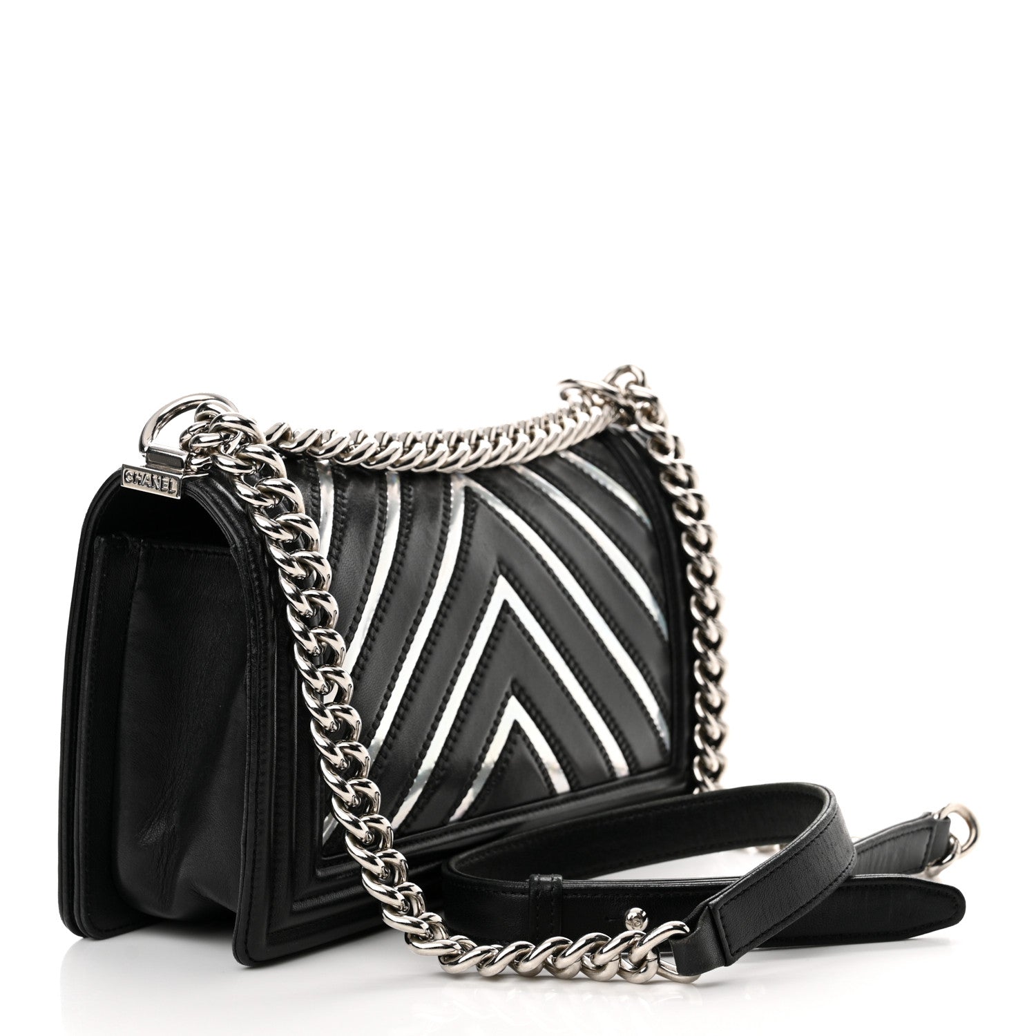 Chanel Lambskin Iridescent PVC Chevron Quilted Medium Boy Flap Black Silver 3 of 19