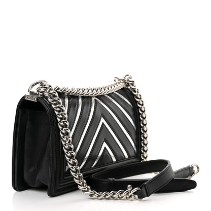 Chanel Lambskin Iridescent PVC Chevron Quilted Medium Boy Flap Black Silver 3 of 19