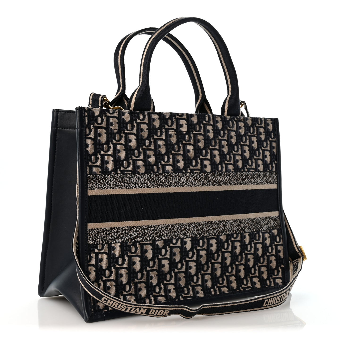 Oblique Calfskin Medium Book Tote With Strap Blue Multicolor