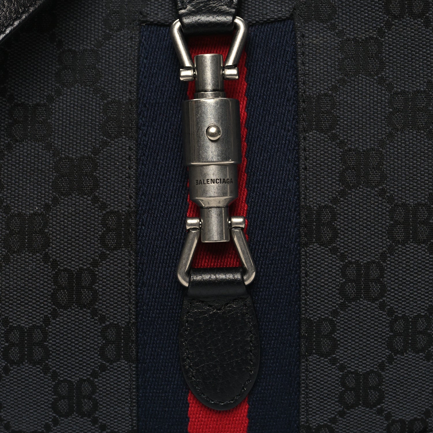 Gucci X BALENCIAGA BB Monogram Calfskin Web Small Jackie 1961 Hobo Black 8 of 10