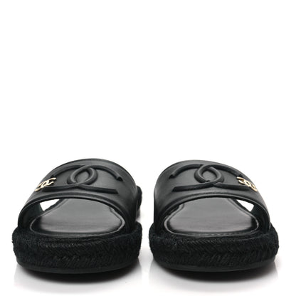 Chanel Lambskin Espadrille Mule Sandals 38 Black 2 of 10