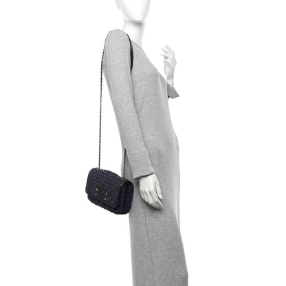 Chanel Tweed Watersnake Quilted Medium CC Filigree Flap Blue 2 of 11
