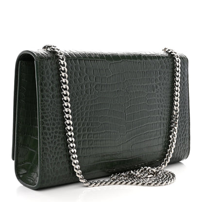 Saint Laurent Calfskin Crocodile Embossed Medium Classic Monogram Kate Tassel Satchel Dark Mint 3 of 10