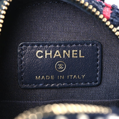 Chanel Tweed Quilted Round Filigree Clutch With Chain Navy Blue 6 of 9