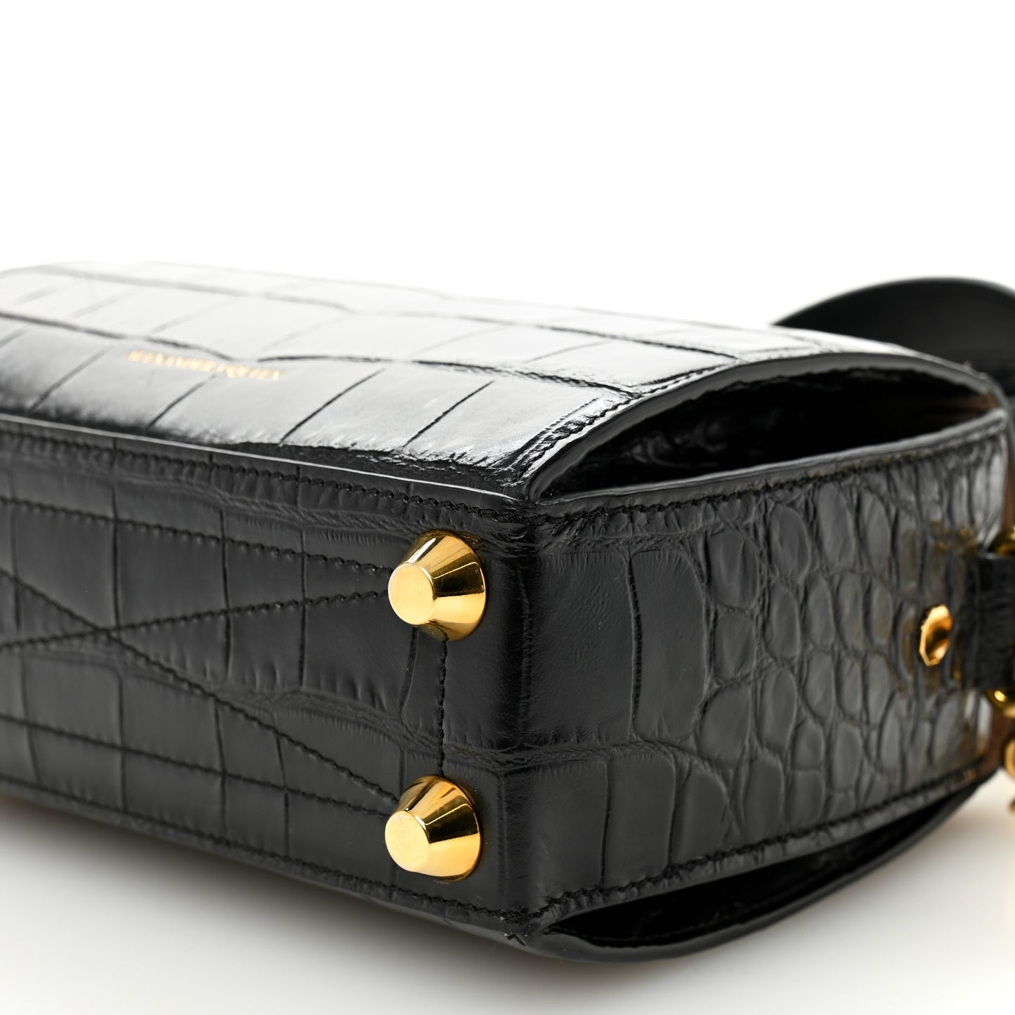 Calfskin Crocodile Embossed Box Shoulder Bag 19 Black