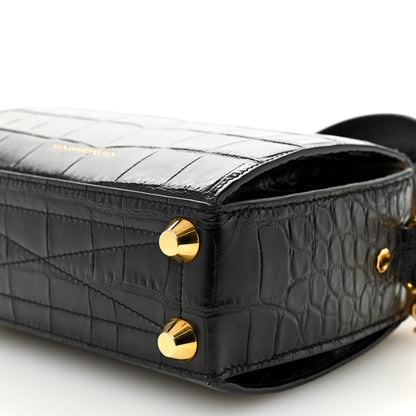 Alexander McQueen Calfskin Crocodile Embossed Box Shoulder Bag 19 Black 9 of 11