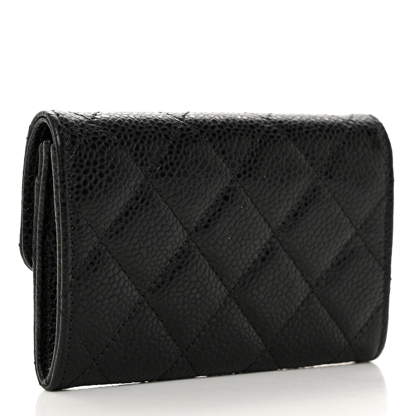 Caviar Quilted Flap Card Holder Black
