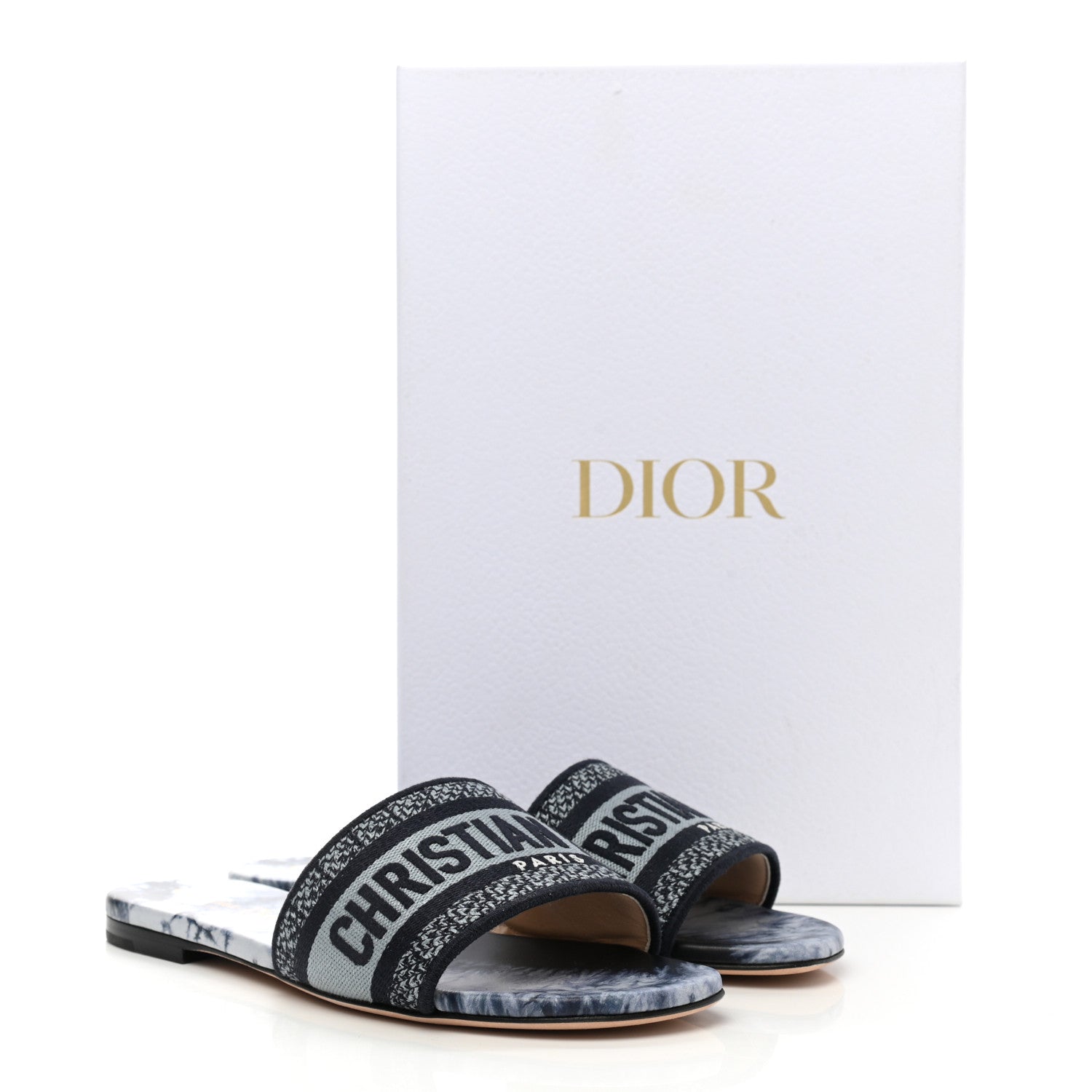 Christian Dior Canvas Tie and Dior Embroidered Dway Flat Slide Sandals 37.5 Denim 10 of 10
