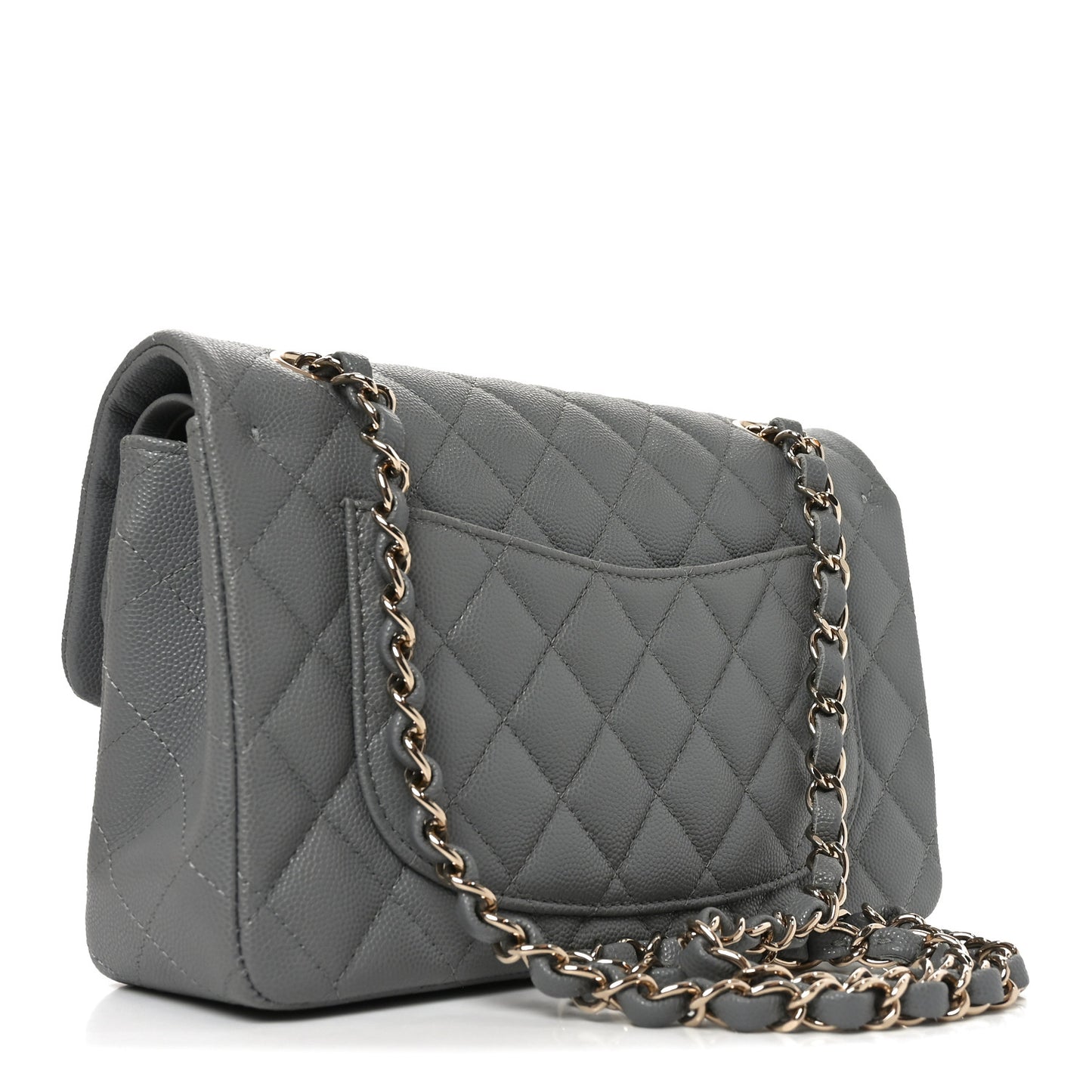 Caviar Quilted Small Double Flap Grey