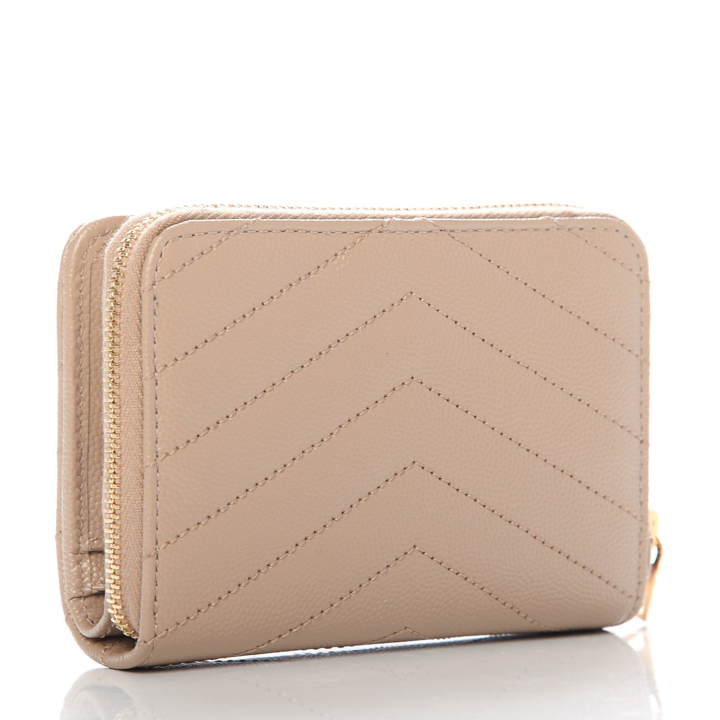 Grain De Poudre Matelasse Chevron Monogram Compact Zip Around Wallet Dark Latte