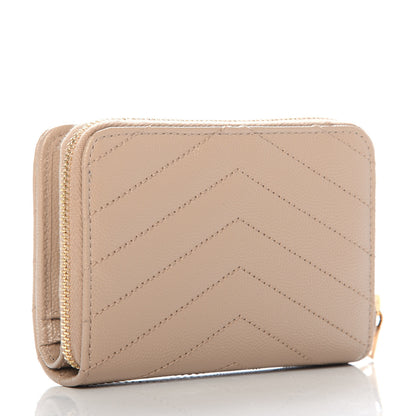 Saint Laurent Grain De Poudre Matelasse Chevron Monogram Compact Zip Around Wallet Dark Latte 3 of 10