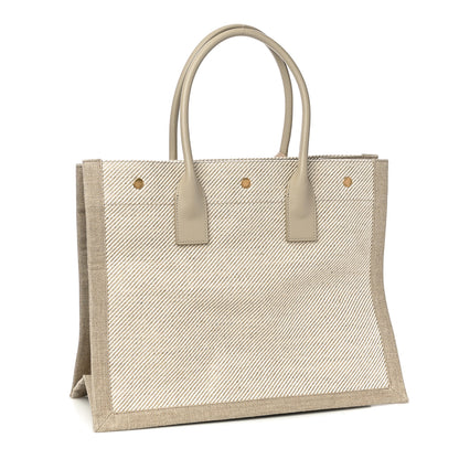 Saint Laurent Linen Calfskin Small Rive Gauche Tote Beige Sea Salt 3 of 8