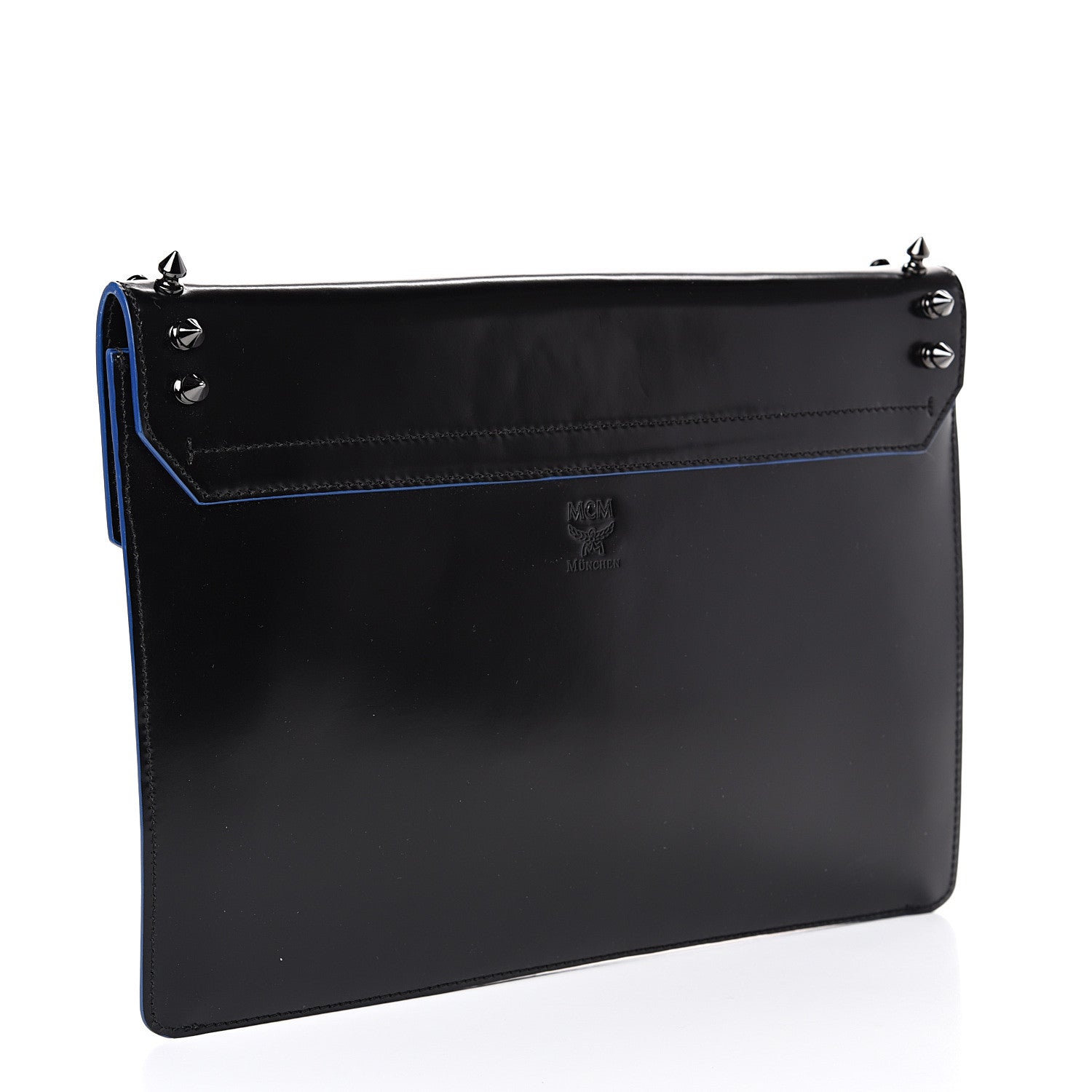 MCM Calfskin Studded Flap Pouch Black 2 of 9