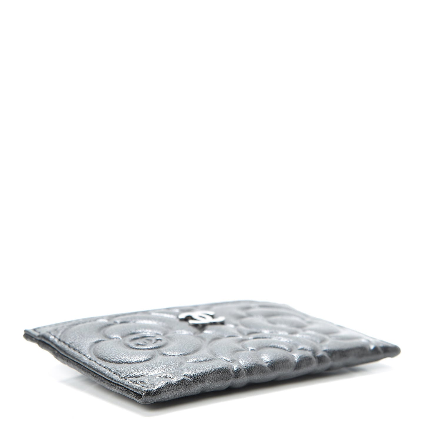 Goatskin Camellia Embossed Card Holder Anthracite