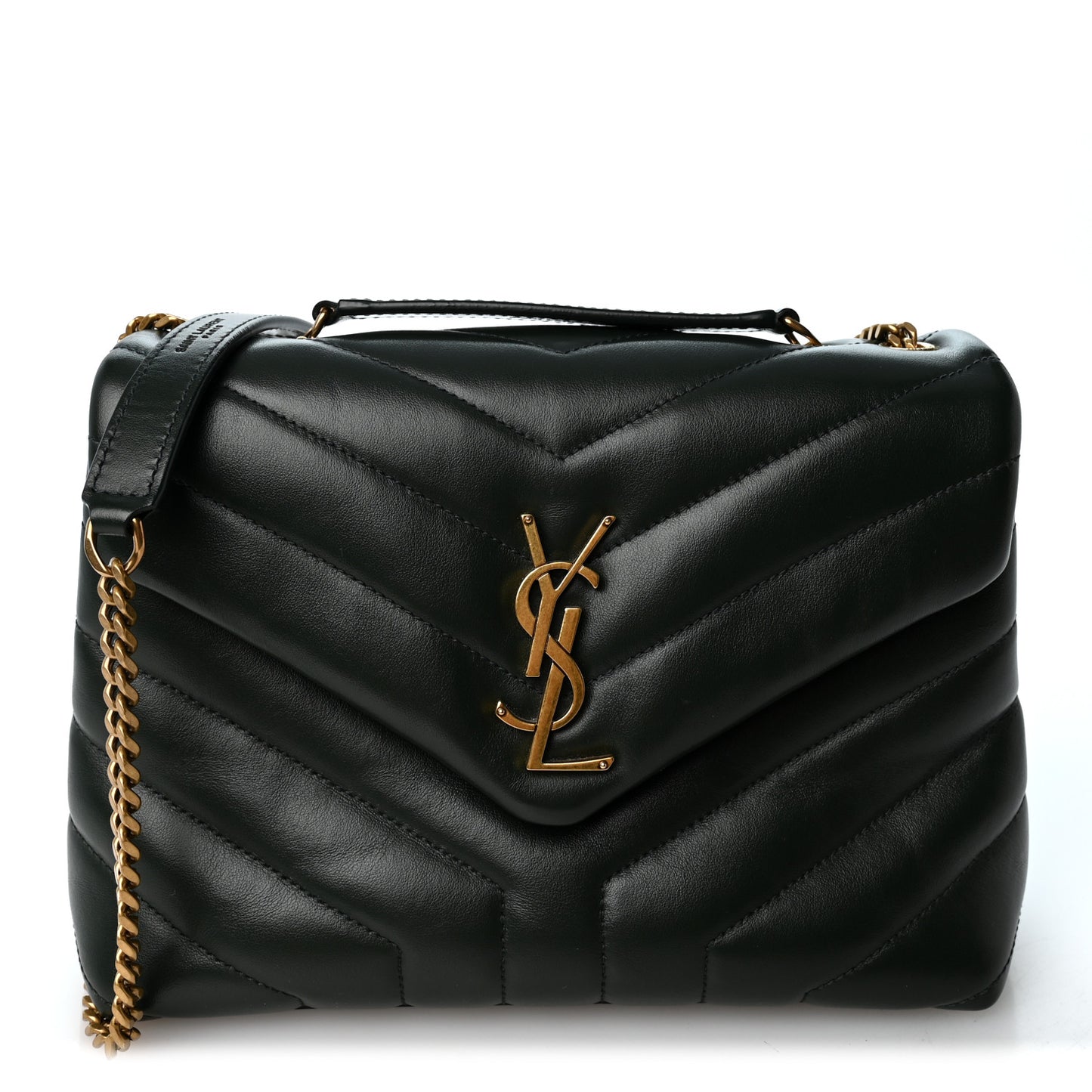 Calfskin Y Quilted Monogram Small Loulou Chain Satchel Vert Fonce