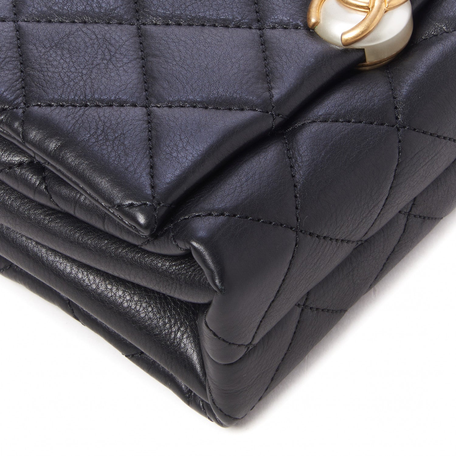 Chanel Calfskin Quilted Accordion Pearl CC Flap Bag Black 5 of 9
