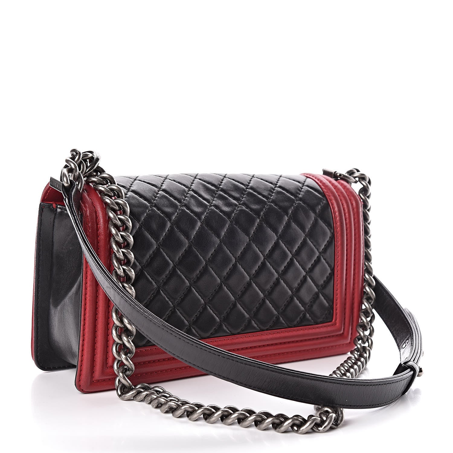 Chanel Lambskin Quilted Medium Boy Flap Black Red 3 of 10
