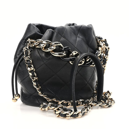 Chanel Shiny Lambskin Quilted Chain Is More Drawstring Bag Black 3 of 10