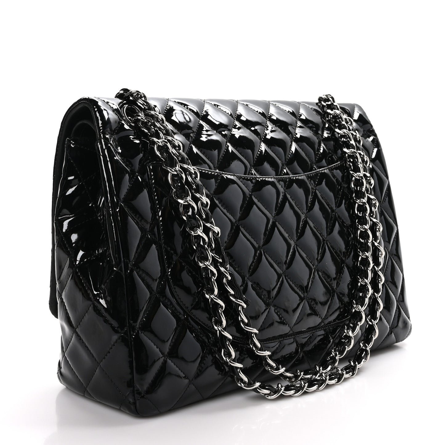 Patent Quilted Maxi Double Flap Black