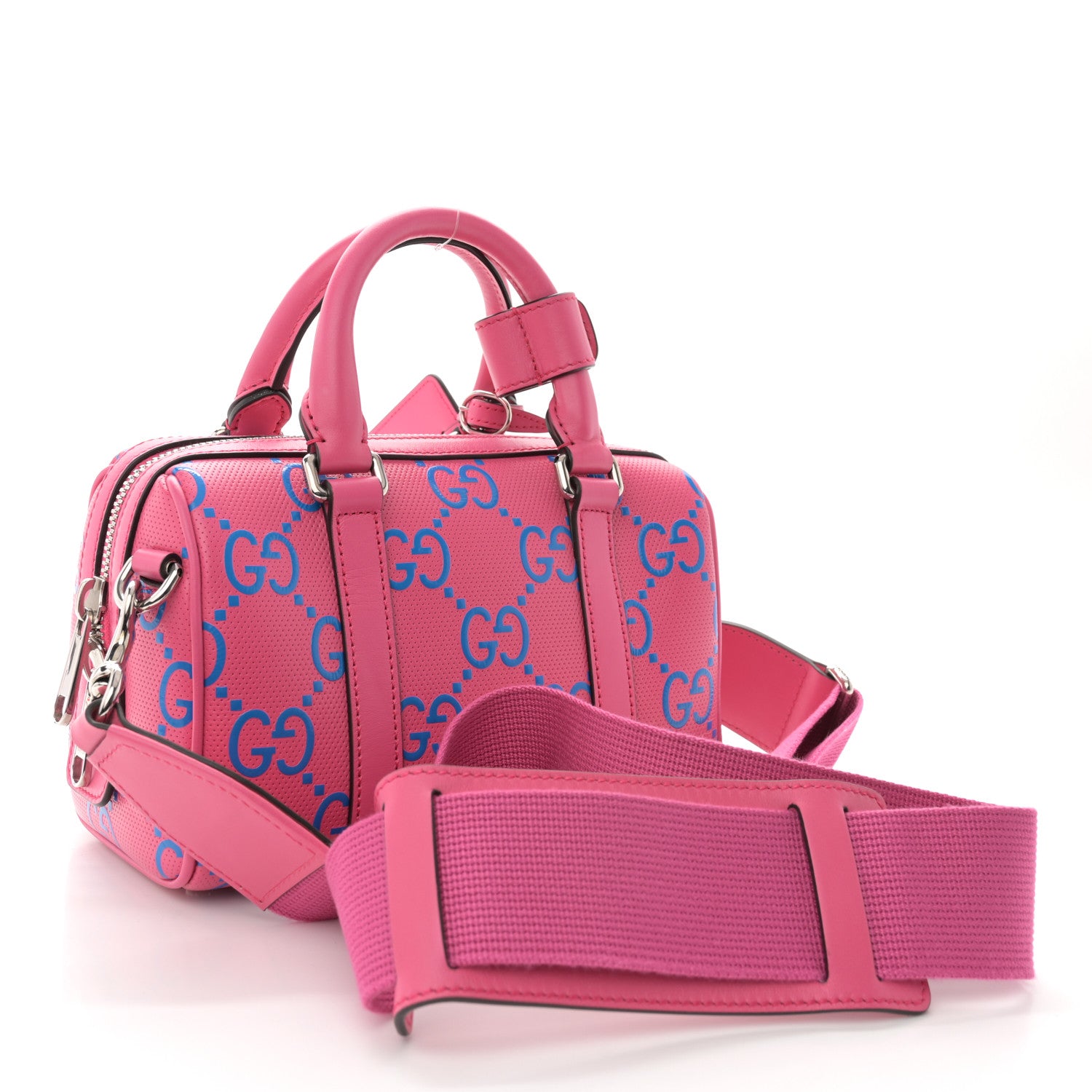 Gucci Calfskin GG Tennis Bi-Color Embossed Mini Duffle Bag Modern Fucsia Modern Blue 3 of 10