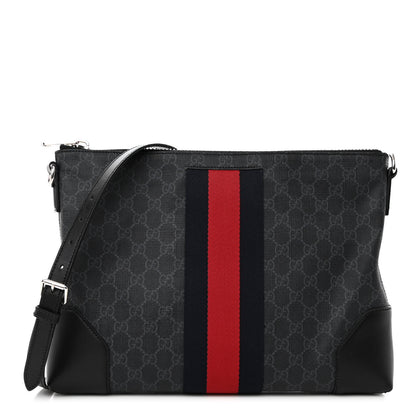 Gucci Soft GG Supreme Monogram Appia Calfskin Web East West Messenger Bag Black Grey 1 of 9