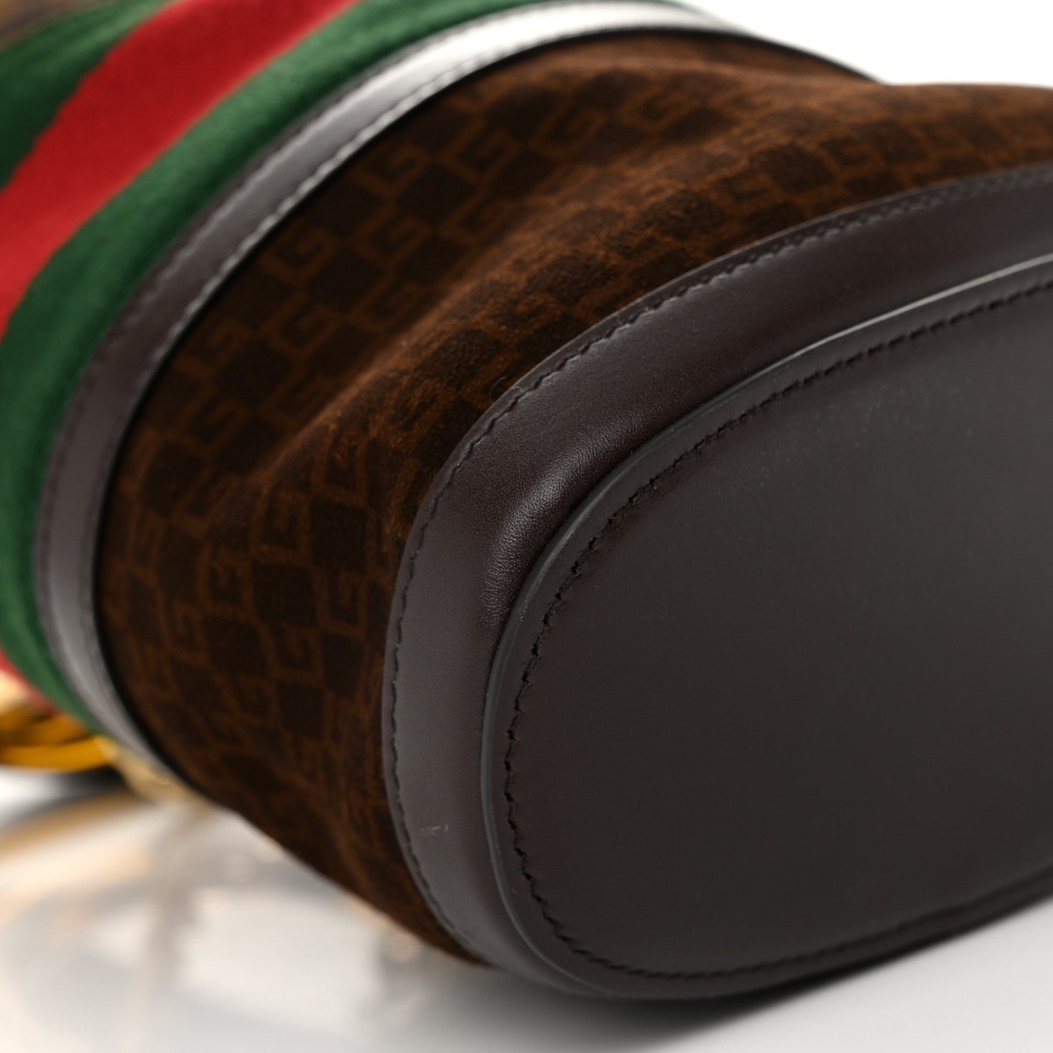 Gucci Suede Calfskin Web G Logo Bucket Bag Dark Brown 10 of 11