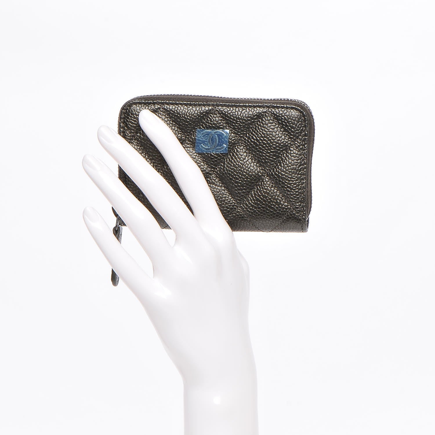 Chanel Caviar Quilted Zip Coin Purse Dark Green 2 of 7