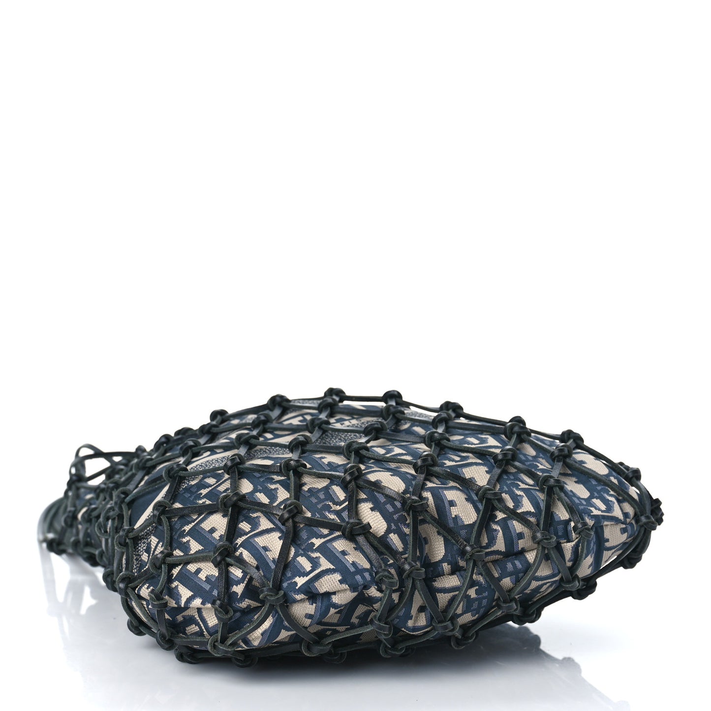 Woven Calfskin Technical Fabric Oblique Net Bag Blue