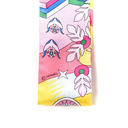 Hermes Silk La Source de Pegase Twilly Rose Vif Jaune Vif 3 of 3