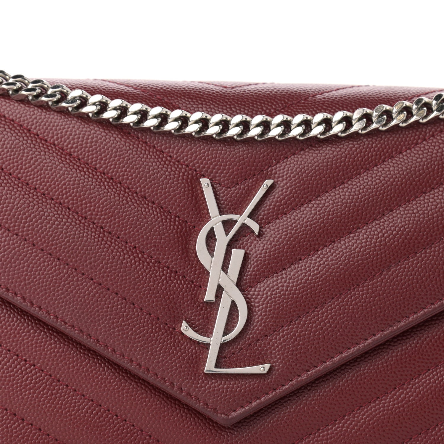 Saint Laurent Grain De Poudre Matelasse Chevron Monogram Chain Wallet Palissandre 8 of 13